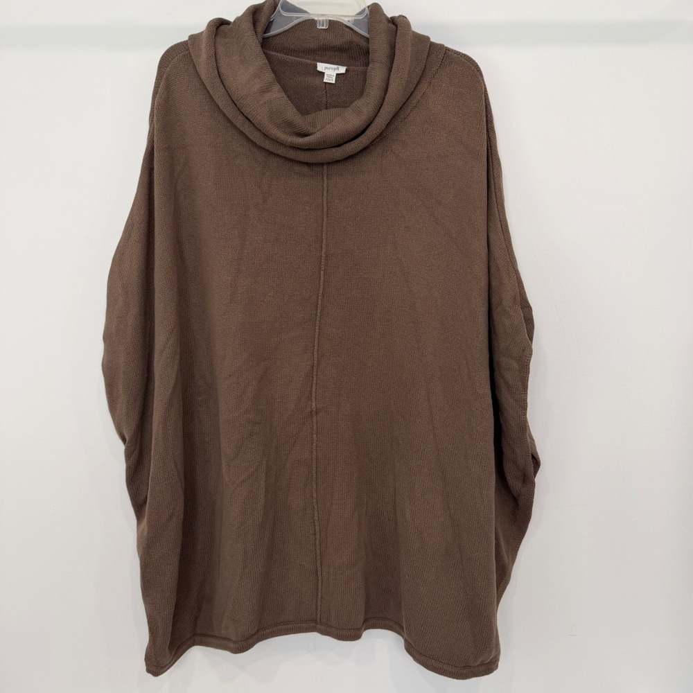 Pure Jill Brown Cotton Cashmere Cowl Neck Poncho Sweater XS/S 1243527